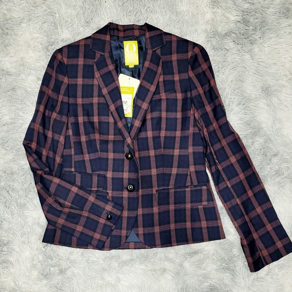 QMack 2pc Navy/Black/Red Plaid Blazer w/Matching Mini Pleated Skirt, Small - Picture 4 of 8